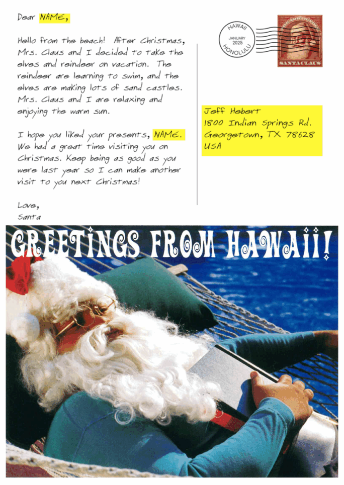 After Christmas Postcard From Santa