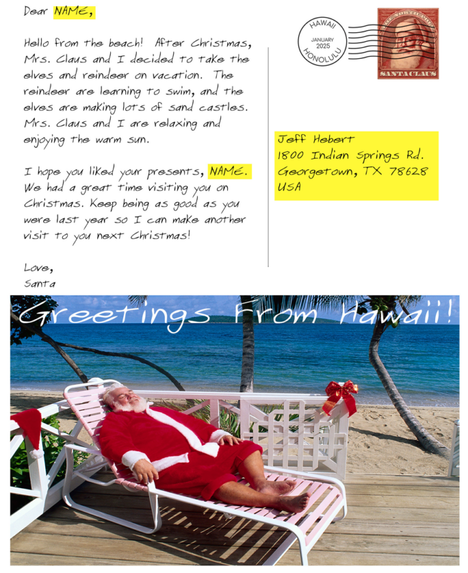 After Christmas Santa on Vacation Postcard